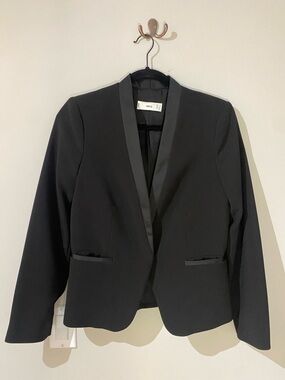 Mango Black Tuxedo Style Blazer with Satin Trim